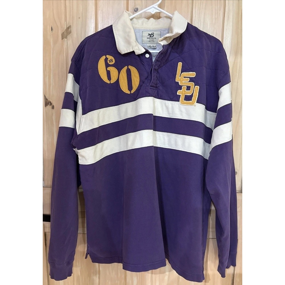 LSU Tigers Banner Supply Mens 2XL Rugby Shirt Purple College Vault Embroidered